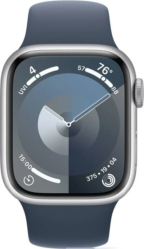Apple Watch Series 9 GPS 41mm pouzdro ze stříbrného hliníku - bouřkově modrý sportovní řemínek - S/M (MR903QC/A)